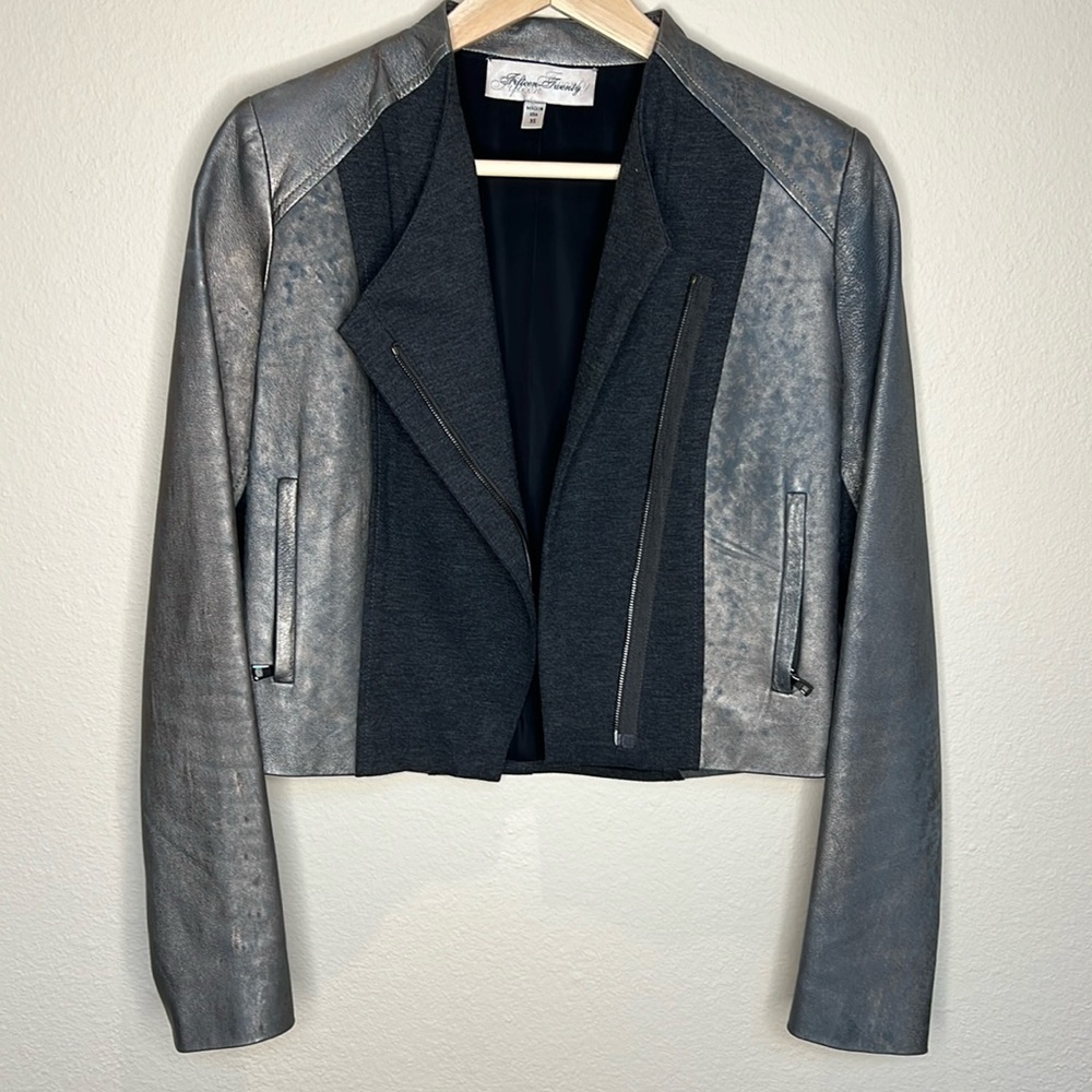 Fifteen Twenty Cropped Lambskin Leather and Knit Jacket Sz XS